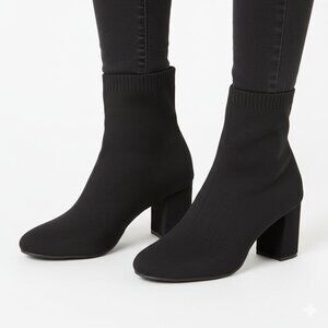 Chic Black Heeled Sock Boots | Size 7